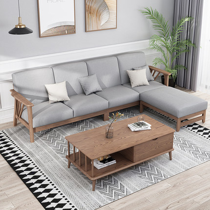 北欧纯实木沙发简约现代休闲小户型客厅组合三人白蜡原木布艺沙发