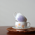 日式繁花陶瓷咖啡杯碟套装手绘蛋形拉花蛋杯拿铁杯精致高级感杯子