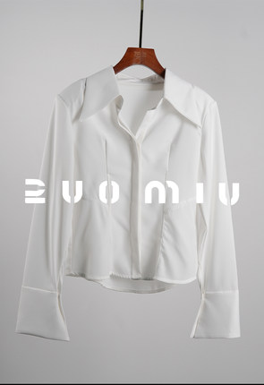 翻领小众设计感不规则白色百搭修身气质显瘦衬衫3015