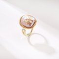 法式复古天然巴洛克珍珠戒指女小众设计开口指环高级感蜜蜂食指戒
