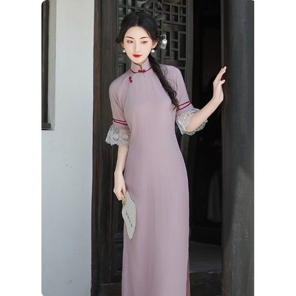 夏季女装复古新中式国风改良旗袍粉色少女年轻款仙气茶歇连衣裙