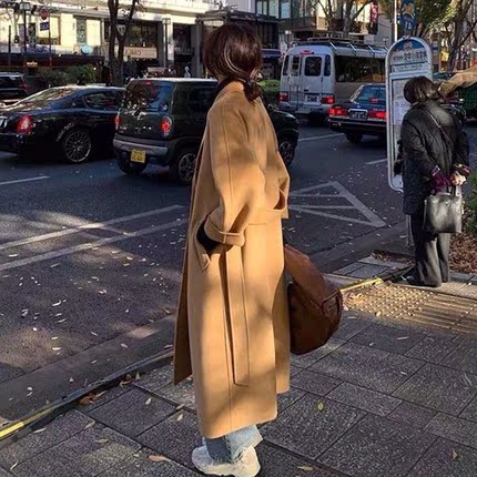 赫本风驼色羊绒大衣女中长款2023冬季新品韩版宽松加厚双面呢外套