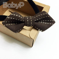 BabyP定制纯棉儿童领结咖啡色刺绣线条男童宝宝婴儿小领结蝴蝶结