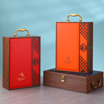 加宽皮木盒红酒双支包装盒烤漆木盒大号葡萄酒礼盒红酒盒酒盒