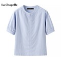 拉夏贝尔/La Chapelle纯色短袖衬衫女夏季新款百搭宽松棉麻上衣