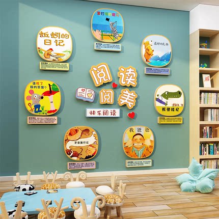 儿童绘本馆装饰推荐阅览室文化阅读区墙面布置读图书角幼儿园环创