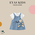 EYAS女童小熊背带裙白T两件套2024夏季新款韩版时尚玩偶背带套装