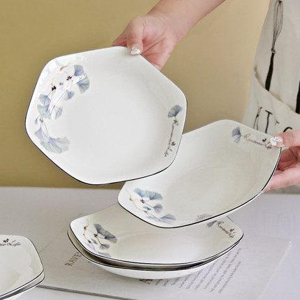 高级感菜盘4-6个六边形餐盘创意陶瓷菜碟子套装家用网红好看盘子