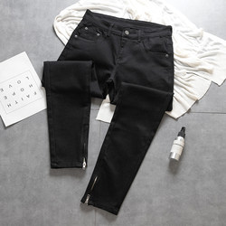 fashion jeans 潮流裤脚拉链设计欧美高街黑色弹力修身牛仔长裤男
