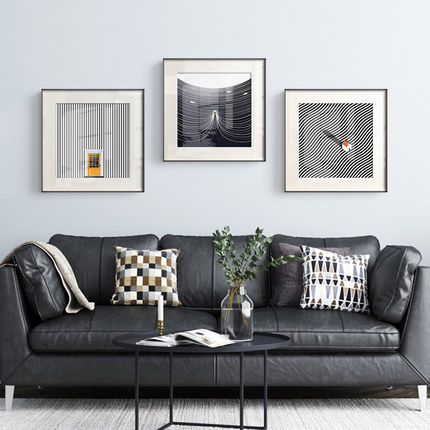 简约北欧现代抽象装饰画黑白几何线条小屋房雨伞ins时尚艺术客厅