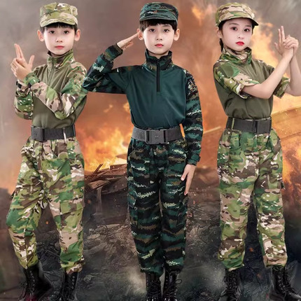 迷彩服儿童战术蛙服训练服全套长短袖军训套装男女童夏令营服装夏