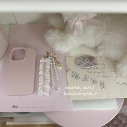 Cupid Baby 公主殿下的手机链 # 浅粉色系花边 爱心珍珠手作物