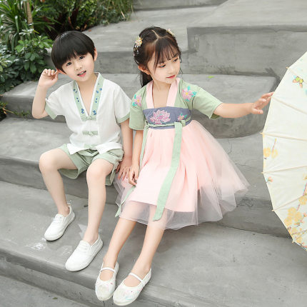 儿童汉服夏季女童古装襦裙中国风幼儿园表演服潮男童唐装国学夏装