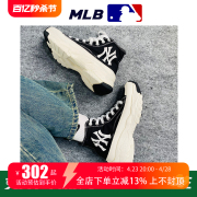 MLB品牌正品女款复古运动休闲黑色高帮厚底帆布鞋 32SHU1111
