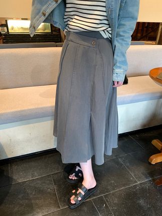 FENG甜甜新款高级感高腰灰色西装垂感显瘦A字百褶半身裙中长款