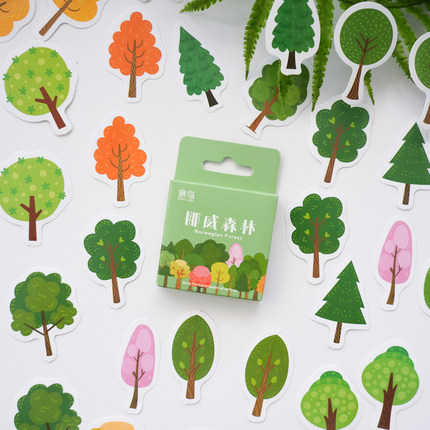 挪威森林花朵植物树木绿植手帐贴纸可爱装饰相册diy素材盒装贴画