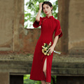 敬酒服旗袍新娘夏季长款结婚礼服女倒大袖红色高端高级感连衣裙