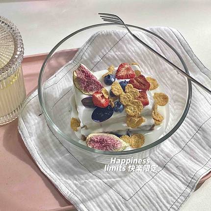 ins风日式北欧玻璃沙拉碗简约水果麦片碗早餐碗大容量汤碗玻璃碗
