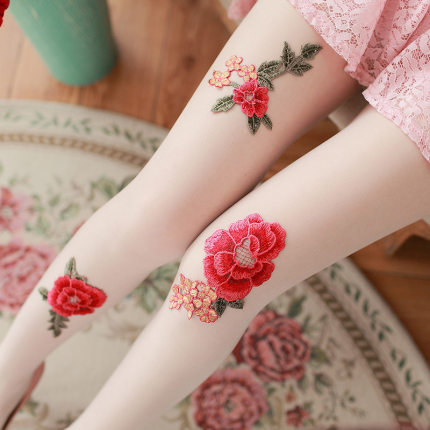 日韩超薄0d蕾丝水晶刺绣玫瑰花朵珍珠丝袜子不勾丝任意剪女连裤袜