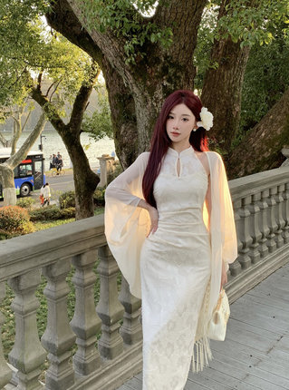【I do 求婚裙】新中式连衣裙女春季清冷感复古改良旗袍白色长裙