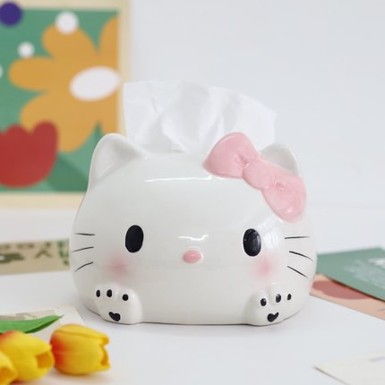 可爱陶瓷纸巾盒凯蒂猫HelloKitty周边陶瓷工艺品摆件多巴胺家居装