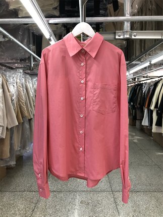 玫粉色衬衫女设计感小众23年早春新款韩版宽松棉质长袖纯色衬衣
