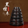 七珍 观音财神陶瓷佛像垫高底座黑檀木圆形葫芦花瓶摆件实木底座