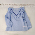 女童娃娃衫120－160CM童装蓝白条纹春秋上衣儿童纯棉刺绣爱心衬衫