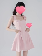 新款女装设计感小众气质名媛法式收腰显瘦温柔粉色吊带连衣裙夏季