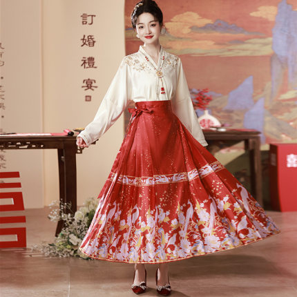 汉服明制新中式改良红色马面裙套装女中国风全套 2024新款 敬酒服