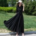 黑色波点吊带连衣裙雪纺裙新款收腰显瘦气质长款大摆裙女夏季长裙