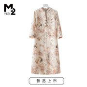 M2预售2024春夏新款宽松大码中年妈妈改良中式亚麻中袖短袖连衣裙