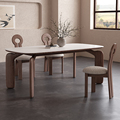 中古风岩板餐桌椅组合胡桃木色简约现代实木家用长方形饭桌小户型