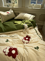 100支轻磨毛刺绣复古绿红色花花纯棉全棉四件套1.5m1.8米床上用品