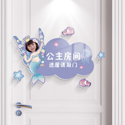 小公主房间装饰布置 女孩儿童房创意卧室门墙贴挂牌定制照片门贴
