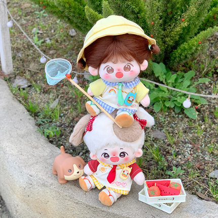 柚稚园の娃屋棉花娃娃10cm20cm玩偶可爱娃衣假两件格子衬衫