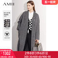 Amii2023冬季新款千鸟格羊毛双面呢古着vintage大衣女高级感外套