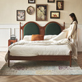 北欧复古床软靠背1.8米大床法式家用实木床白蜡木布艺1.5米双人床