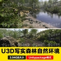 Unity3D超写实森林场景树林植物树木石头瀑布河流u3d模型hdrp/urp