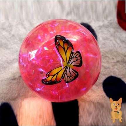 超大号儿童15CM水晶闪光弹力球蝴蝶发光跳跳球夜光透明益智玩具球
