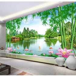 3d电视背景墙壁纸客厅简约大气现代壁画8d立体风景竹子影视墙布