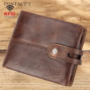 CONTACT'S Casual Men Wallets Crazy Horse Leather Short Coin
