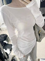 白色防晒长袖t恤女秋冬2023新款修身显瘦薄款透气上衣印花打底衫