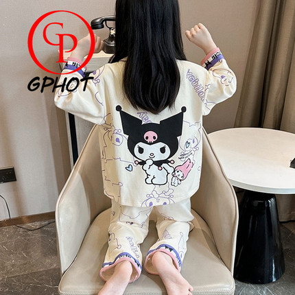 日本gp女童睡衣新款春秋季纯棉长袖儿童夏季大童家居服小女孩套装