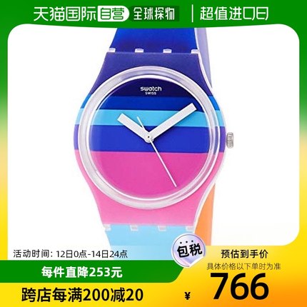 日本直购swatch斯沃琪多色拼接圆表盘手表 GE260 时尚潮流
