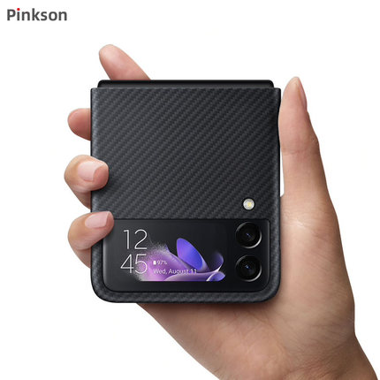 Pinkson适用三星Z Flip5手机壳zflip3保护套w23 Flip4凯夫拉芳纶翻盖全包男外壳防摔商务超薄碳纤维磨砂折叠