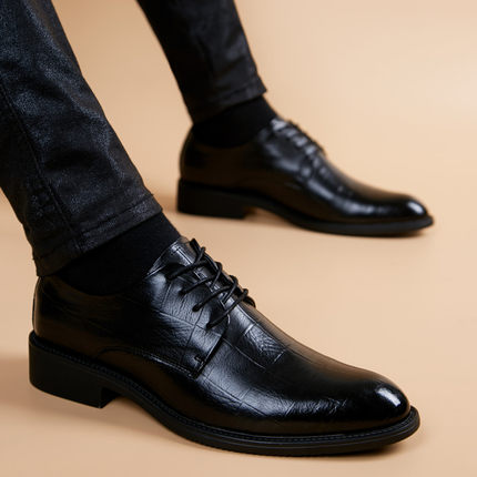 男鞋2024年春夏新款英伦风黑色休闲皮鞋男士商务正装上班工作潮鞋