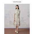VGRASS新中式米藕色浪漫桑蚕丝连衣裙夏新款显瘦衬衫裙VSL2O23170