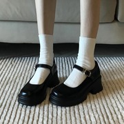 黑色法式粗跟厚底小皮鞋女2024春秋季新款日系jk增高玛丽珍单鞋子