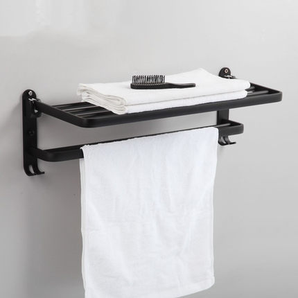 毛巾架北欧黑色太空铝浴巾架卫生间置物架浴室五金挂件套装毛巾架